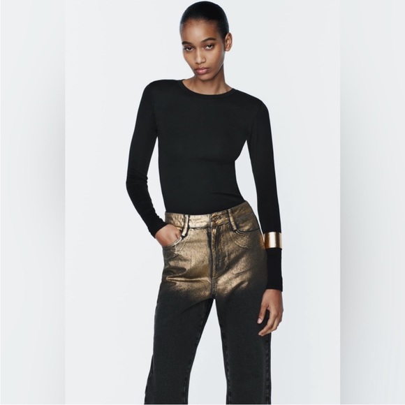 ZARA HIGH WAIST Z1975 STRAIGHT LEG FOIL JEANS 6164/062 - Picture 6 of 6